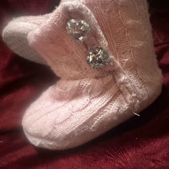 Other - Baby‎ Knit Slipper Booties with Decorative Gem Buttons - Pink